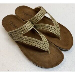 Bio-Gold Italian Wedge Sandals Womens 9 Gold Strappy Rhinestones Glitter Slip On